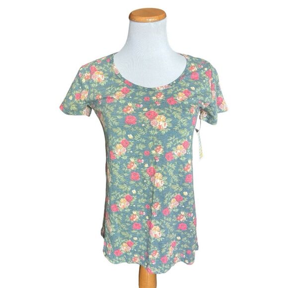 NWT Womens Lularoe Rose Print Allover Print Classic T Tee Shirt - Sz XXS - Picture 1 of 2
